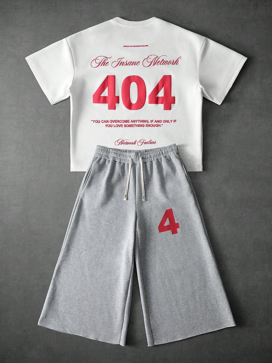 PAVTROS Men's New Design Letter Print Sports T-Shirt And Pants Set - White - View 1