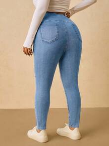 SHEIN Tall CURVE Plus Size Casual Washed Slim Fit Jeans Formal Light Blue Summer - Light Wash - View 2