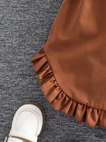 SHEIN Vestido camisero con cinturón, estilo occidental, con volantes y pretina para niña, para primavera/verano, vacaciones, verano, viajes - Marrón - Ver 6