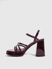 CUCCOO SZL Damen modische schwarze Riemchen High Heel Sandalen, Absatz für Abschluss, Abiball Absätze für Sommerurlaub Schuhe Sommer elegant Basics Business Casual Business Chic Frühling Schuhe Frühjahrsferien Ostern für Weihnachten - Bordeaux - Übersicht 4