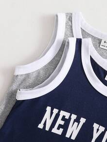 SHEIN Playful Pals Bộ 4 món áo ba lỗ thêu và quần short thể thao cho bé trai, kiểu dáng năng động, thích hợp cho mùa hè. - Nhiều màu - Xem 4