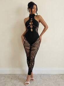 Sirith 2026新款镂空浪漫针织无袖连体裤（女款） - 黑色 - 查看 1