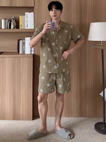 DAZY Conjunto de pijama de camisa de manga corta y pantalones cortos multicolor para hombre, de verano - Multicolor - Ver 6
