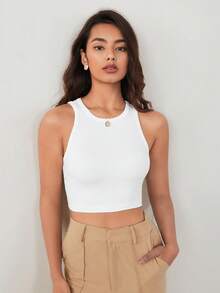 SHEIN BIZwear Canelado Cropped Top Tank Vestuário De Trabalho - Branco - Visão 5