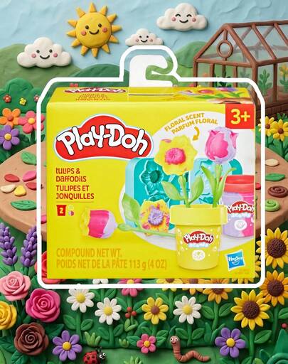 Hasbro 女孩礼物：橡皮泥套装，迷你盆栽花卉模具套装，含茎和花盆底座，柔软可重复使用的橡皮泥，适合3岁以上儿童的室内手工制作，生日惊喜