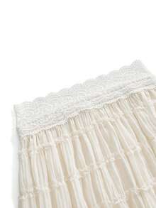 ROMWE Chân váy cạp trễ bằng vải chiffon mỏng nhẹ kiểu Y2K, thích hợp cho đi biển, kỳ nghỉ trên đảo, lễ hội âm nhạc, tiệc tùng, hẹn hò Valentine và mặc hàng ngày. - Màu be - Xem 8