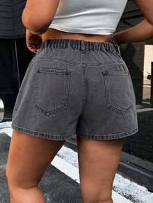 SHEIN ICON Plus Size Washed Denim Casual Shorts For Summer - Grey - View 2