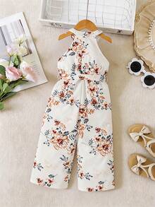 Girls (Small) Floral Print Sleeveless Jumpsuit - Multicolor - View 2