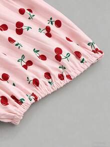 Sweetra Plus Size Cherry Print Sweetheart Collar Ribbed Backless Tie Shoulder Bodysuit - Multicolor - View 6
