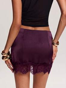 SHEIN BAE Women's Elegant Lace Patchwork Tie-Waist Mini Skirt, Summer - Purple - View 2
