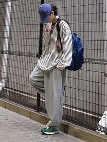 DAZY Loose Fit Drawstring Waist Grey Men's Sweatpants, Curved Hem Design - Grey - View 5