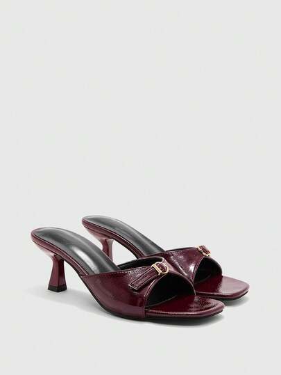 CUCCOO BIZCHIC Women's Fashion High Heel Sandals Square Toe Buckle Women's Shoes Comfortable Vacation Style Casual Party Banquet Mule Shoes Spring And Summer Comfortable Buckle Slippers Slip Heel Commuter Slippers