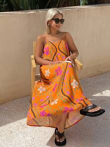 DAZY Sleeveless Loose Long Dress, Women Summer Nightgown - Coral Orange - View 1