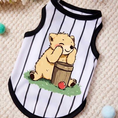 PETSIN 1 Áo vest cho thú cưng in hình gấu Teddy dễ thương, kiểu dáng giản dị, mềm mại và thoáng khí, kẻ sọc.