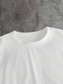 AXEPEAK Men's Letter Print Loose Fit Round Neck Short Sleeve T-Shirt, Summer - White - View 6