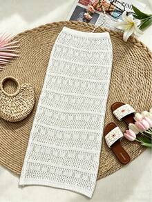 Swim Vcay Eleganter sexy weißer Strick-Cover-Up-Rock mit Bindung für Damen, Sommerstrandurlaub - Weiss - Übersicht 5