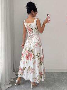 Rafferiza Square Neck Sleeveless Floral Dress For Women Zanea Dress For Woman Z9v7r Ladies Dresses - Multicolor - View 2