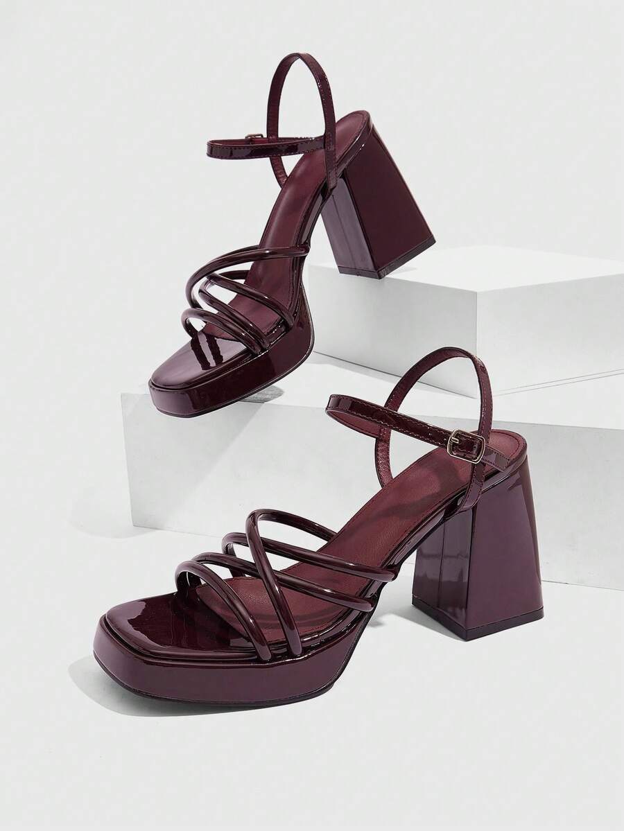 CUCCOO SZL Damen modische schwarze Riemchen High Heel Sandalen, Absatz für Abschluss, Abiball Absätze für Sommerurlaub Schuhe Sommer elegant Basics Business Casual Business Chic Frühling Schuhe Frühjahrsferien Ostern für Weihnachten - Bordeaux - Übersicht 1