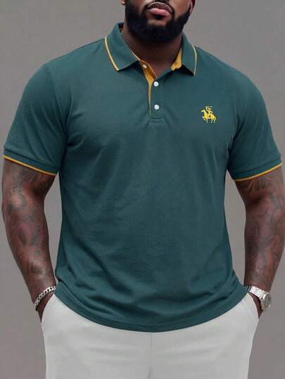 ResortEase Men Plus Figure Print Contrast Trim Polo Shirt