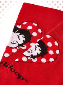 Betty Boop | ROMWE Bộ đôi tất Betty Boop màu đỏ và đen, gồm hai đôi, tất ống cỡ trung bình, rất thời trang và đa năng. - Đỏ - Xem 4