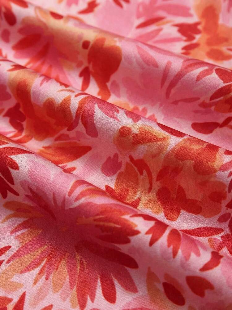 Vestido de tirantes corto con estampado floral de estilo francés y parisino para primavera y verano, vestido de vacaciones, vestido de satén rosa, vestido floral