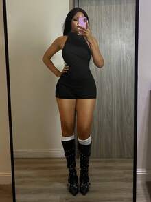 StreetHx Streetwear Women Sleeveless Backless Short Jumpsuit - Black - View 3