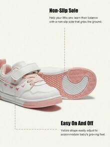 Cozy Pixies Spring / Summer Fashion Versatile Fun Cute Contrasting Colors Pink White Love Embroidery Soft Bottom Baby Sneakers College Style Mother's Day - Pink - View 3