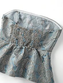 GlowEve Áo quây eo thắt eo bằng vải jacquard thanh lịch dành cho nữ - Màu xanh bụi bặm - Xem 7