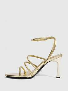 CUCCOO SZL Women's Adjustable Minimalist Maroon High Heel Sandals, For Casual Daily Wear Spring Shoes Spring Break Easter Prom Heels - Medium gold - View 4