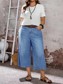 EMERY ROSE EMERY ROSE Plus Size Straight Loose Casual Slit Everyday Jeans - Light Wash - View 6