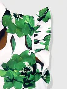 Xyvia Women's Printed Cap Sleeve Top And Solid Color Pants 2 Pieces Set (Belt Is Decorative) - Green - View 5