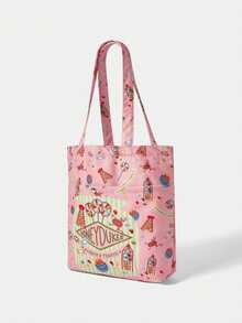 HARRY POTTER X SHEIN 1 Túi tote vải nhung kẻ in họa tiết tam giác, chữ cái, dung tích lớn - Nhiều màu A3 - Xem 4