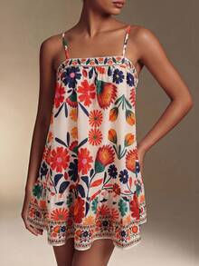 Swim Vcay Vestido casual sin mangas con estampado floral para mujer, adecuado para vacaciones - Multicolor - Ver 4