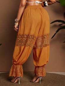 Maweii Plus Size Women Lace Patchwork Lantern Pants - Orange - View 2