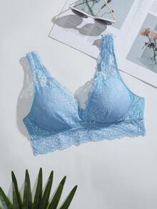 SHEIN 1pc Romantic French Lace Women's Bra - Blue - View 6