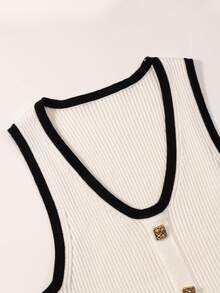 Resyla Nuevo top de punto de alta gama con hebilla de metal para el verano, en negro y blanco, para usar como prenda exterior o en capas - Blanco - Ver 3