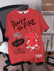 HOT STUFF X SHEIN 男士时尚街头风字母印花圆领短袖T恤“HOT STUFF” - 白色 - 查看 1
