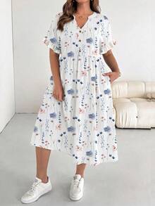 SHEIN Essnce Đầm nữ cỡ lớn in hoa có túi, kiểu dáng thường ngày. - Nhiều màu - Xem 3