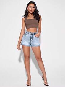 Jeanoix Quần short denim bạc màu, kiểu dáng thường ngày, thích hợp cho mùa hè. - Rửa nhẹ - Xem 3