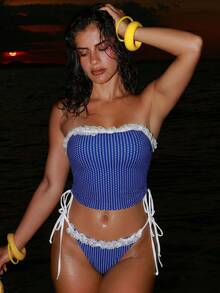 Swim SXY Áo bikini hai dây kiểu camisole dành cho nữ, màu vàng, xanh lá cây, họa tiết cờ Brazil, Jamaica, trang phục dự tiệc bãi biển, áo crop top ren gợi cảm. - Nhiều màu - Xem 5