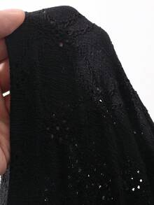 Dazy Plus Cárdigan de mujer de jacquard con textura y calado, casual y elegante para primavera/verano - Negro - Ver 3