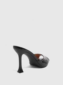 CUCCOO SZL 女鞋 新款欧美简约时尚法式高跟鞋 亮色系 漆皮细跟 方跟 尖头一体式套脚性感舒适轻便百搭通勤春夏秋季PU皮经典凉鞋假日约会派对街头优雅气质女鞋 - 黑色 - 查看 5