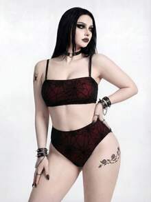 ROMWE Goth 2026新款加大码两件套泳衣，女士夏季海滩度假装 - 彩色 - 查看 4