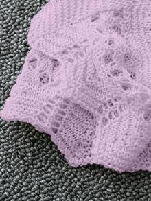 Franclia Áo khoác cardigan dáng rộng dành cho nữ, màu trơn, kiểu dáng lãng mạn, chất liệu lưới đan móc, có dây rút và nơ, thích hợp cho kỳ nghỉ ở bãi biển. - Màu tím hoa cà - Xem 5