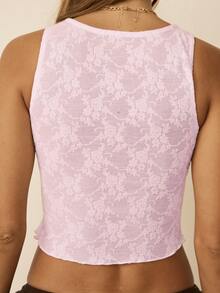 Aralina Women's Floral Lace Sheer Boat Neck Sleeveless Tank Top With Asymmetric Hem Beach Vacation Cover Up Cute Y2K Style Summer Pink And White Comfy - Baby Pink - View 2