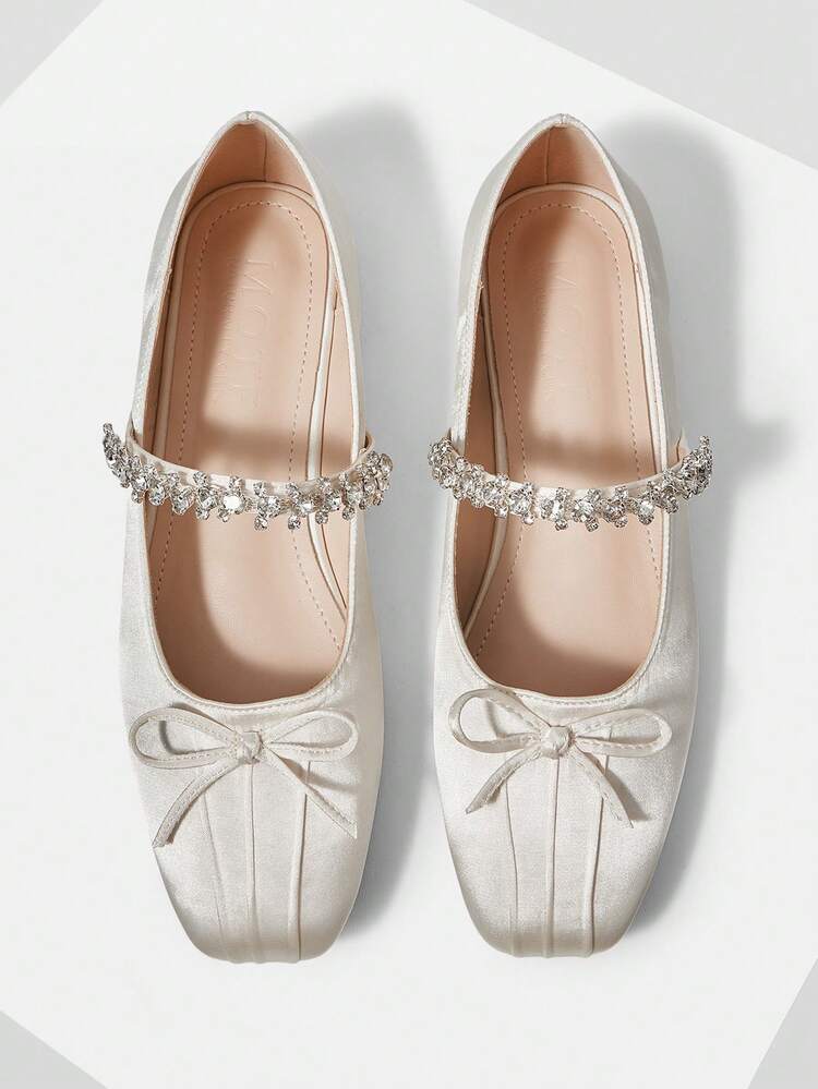 VINTAGE COMFORTABLE CASUAL RHINESTONE DETAIL BOW DECOR FLAT SHOES SPRING SHOES