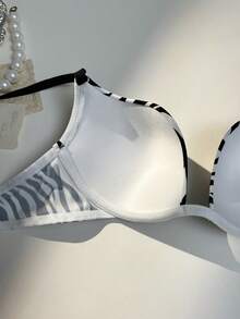 1件装女士动物纹钢圈文胸，简约支撑提拉文胸，黑白斑马纹 - 黑與白 - 查看 10