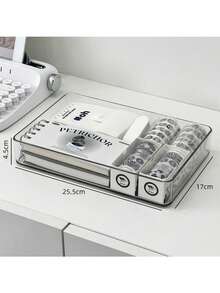 Caja de almacenamiento de cosméticos y cuidado de la piel, organizador de cajones de varios tamaños, ideal para escritorios, dormitorios, habitaciones de estudiantes y almacenamiento de papelería - transparente - Ver 5