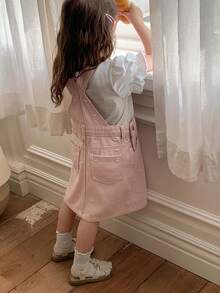 Dazy Kids Vestito da bambina con pettorina in jeans rosa con ricamo a cuore dolce - Rosa - Visualizzare 3