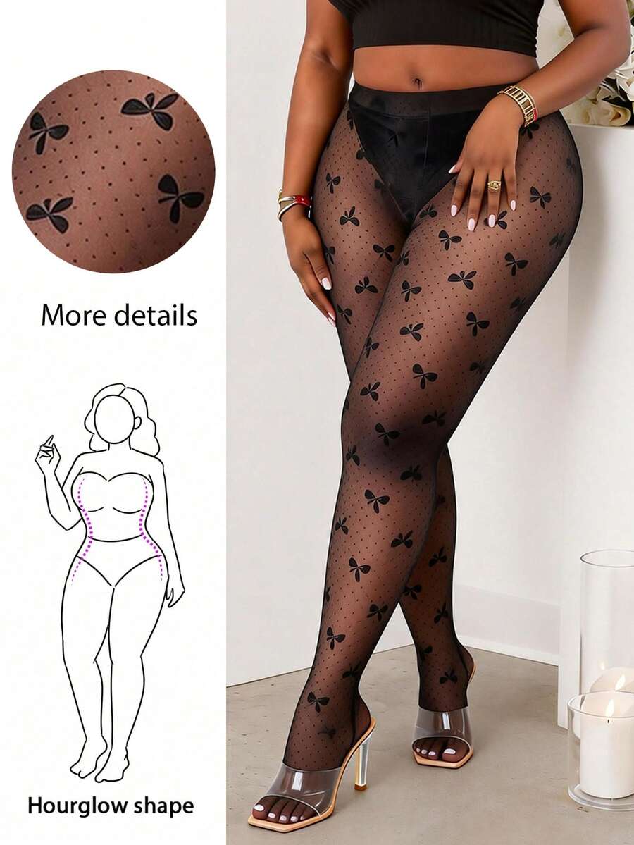 CurvyTilda 大码纯色高腰简约修身打底裤,休闲日常穿着 - 黑色 - 查看 1